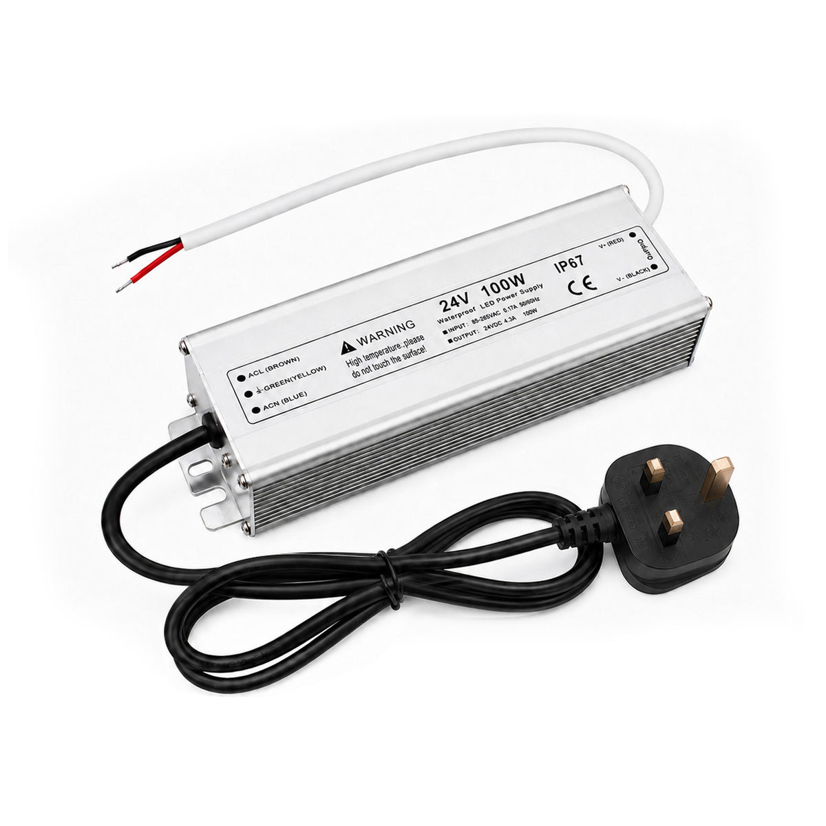100W 12V/24V Waterproof LED Power Supply, 90-265V Input, Single Output, Aluminum Housing, Outdoor LED Lighting Driver, CE/RoHS/FCC Certified, US/UK/EU Plug