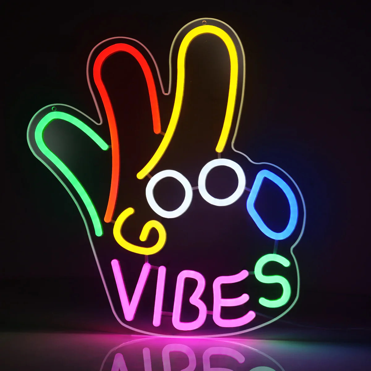 Good Vibes LED Sign – OK Hand Sign | USB Neon Light for Wall Decor | 17×13 inch | Hanging | Ideal for Bedroom, Dorm, Lounge, Party