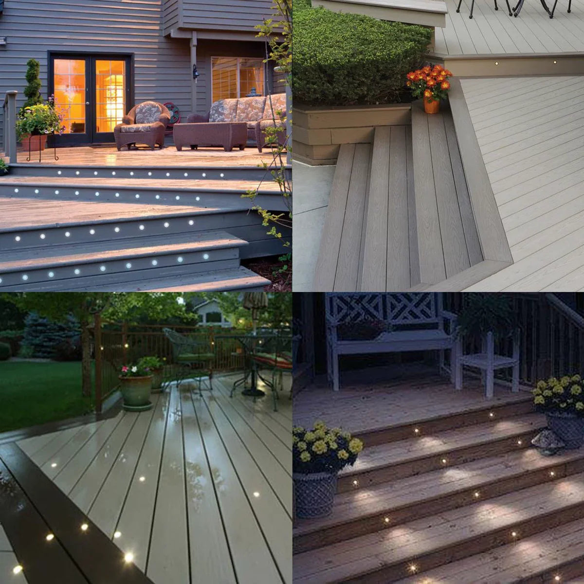 16-Pack Recessed LED Deck Lights – 0.6W Each | Warm White / Natural White | AC100–265V Input with Power Adapter | US / EU / UK / AU Plug Options | IP67 Waterproof Inground Step Lights Kit for Deck, Garden, Yard, Stairs & Pathway Lighting