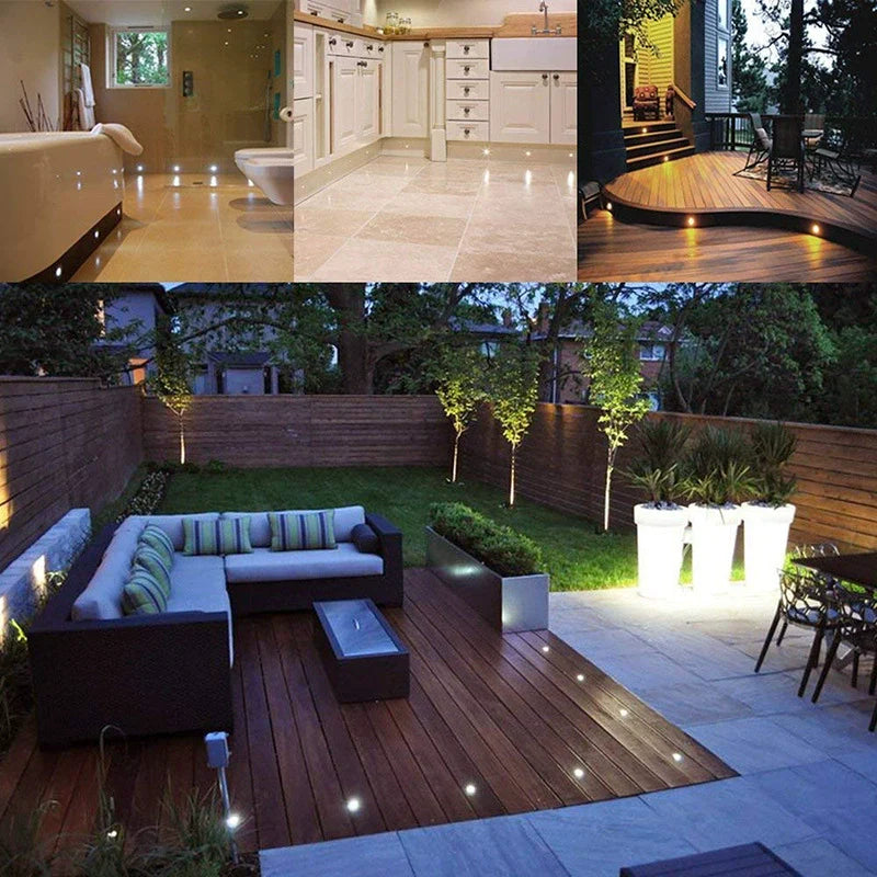 16-Pack Recessed LED Deck Lights – 0.6W Each | Warm White / Natural White | AC100–265V Input with Power Adapter | US / EU / UK / AU Plug Options | IP67 Waterproof Inground Step Lights Kit for Deck, Garden, Yard, Stairs & Pathway Lighting