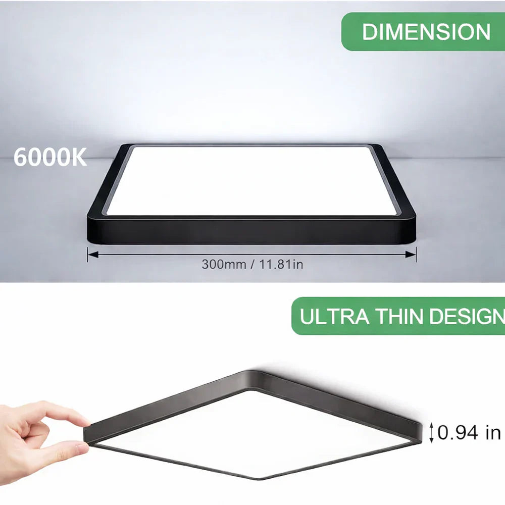 9 Inch 18W White / Black Square Ceiling Light – AC 110–130V | 3000K / 4500K / 5000K / 6500K | Flush Mount Ceiling Light for Modern Home Lighting | 1-Pack – Local Stock (US)