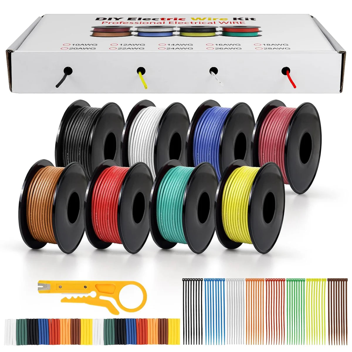 18 AWG Silicone Wire Kit, Stranded Tinned Copper Electrical Cable, Flexible Heat Resistant Hook Up Wire Set, 3m–15m Each Roll × 8 Colors for DIY, Automotive, LED, RC, Power Wiring