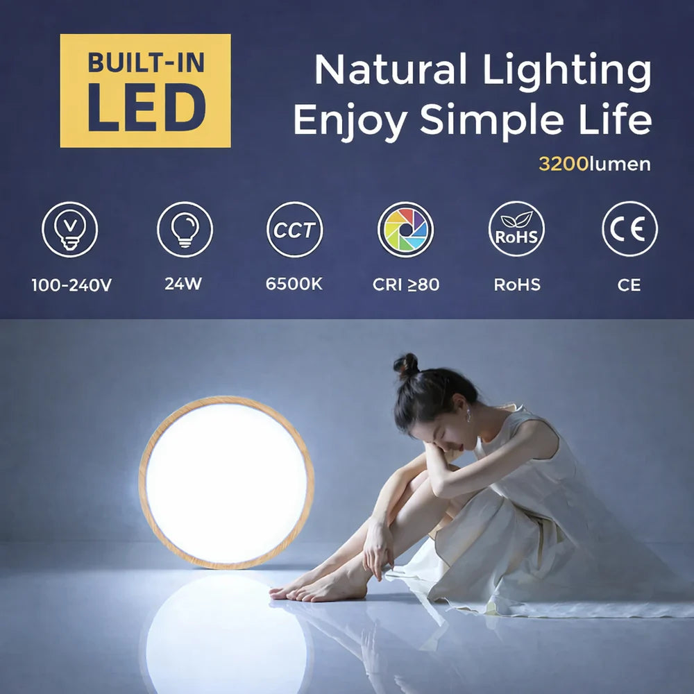 AC 220–240V Round Wood Grain LED Ceiling Light, 24W 3000K / 4500K / 5000K / 6500K Flush Mount Ceiling Light Local Stock (UK/DE)