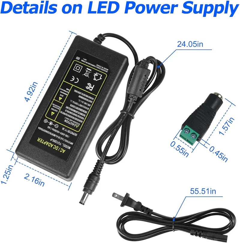 Desktop Power Supply Adapter DC 12V 36W–120W, AC 100–240V Input Switching Transformer Charger with US/UK Plug for LED Strip Lights, CCTV, Pumps, Electronics