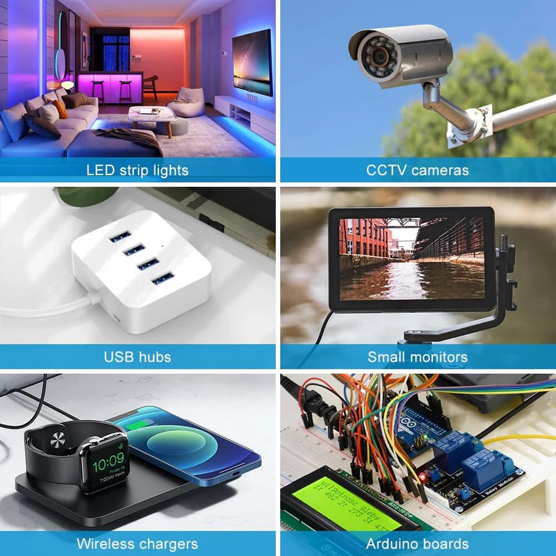 Plug-in Power Supply Adapter DC 5V 15W–25W, AC 100–240V Wall Charger Transformer with US Plug for LED Strip Lights, Routers, USB Devices, Electronics