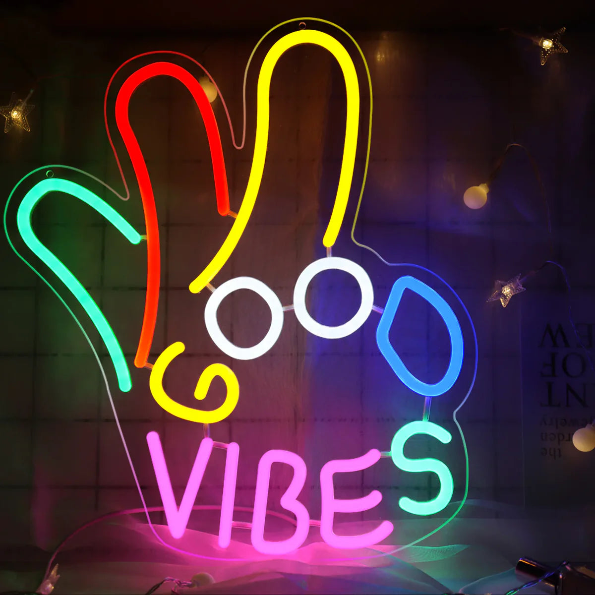 Good Vibes LED Sign – OK Hand Sign | USB Neon Light for Wall Decor | 17×13 inch | Hanging | Ideal for Bedroom, Dorm, Lounge, Party