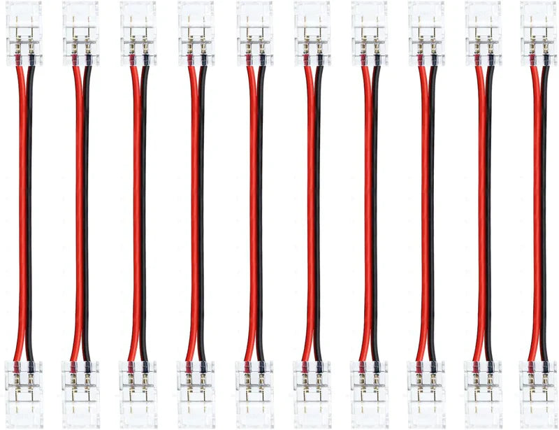 LightingWill LED Strip Connector 10mm 2Pin Transparent Solderless Clips, LED Light Strip Connector Crystal Strip to Wire Strip to Strip DC Adapter Connector, Bulk 500pcs MOQ Factory Direct