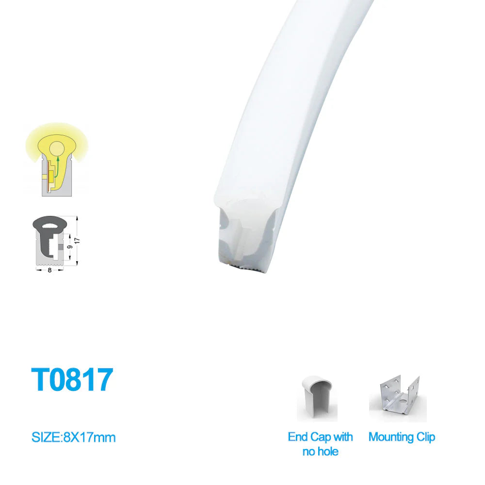 S0817 Side Edge Lighting Neon Light Housing – 8x17mm | Silicone LED Channel System | 8mm PCB Width | IP67 Waterproof | 16.4FT/5M*1/16.4FT/5M*5 | Local Stock US/UK/DE