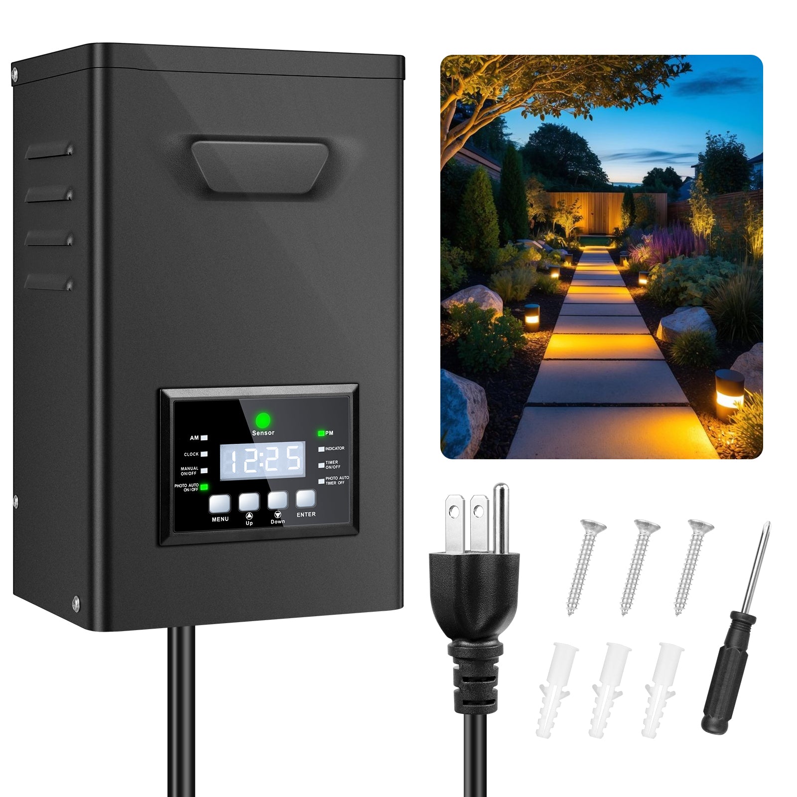 200W/250W Landscape Lighting Transformers – 120V to 12V/15V AC, Single Zone, Timer & Internal Photocell, Power Supply for Landscape Lighting Systems