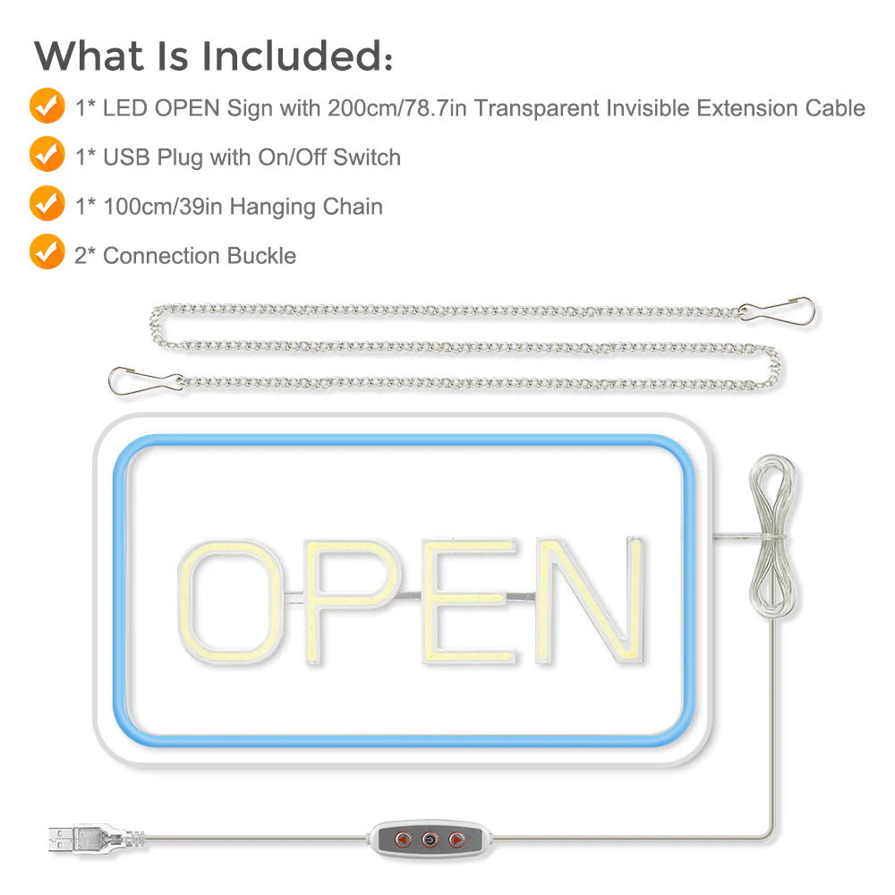 Vertical OPEN Neon Sign – 6 Color Options | USB Powered | 17×9 inch (44×24 cm) | LED Window Hanging Light for Storefronts