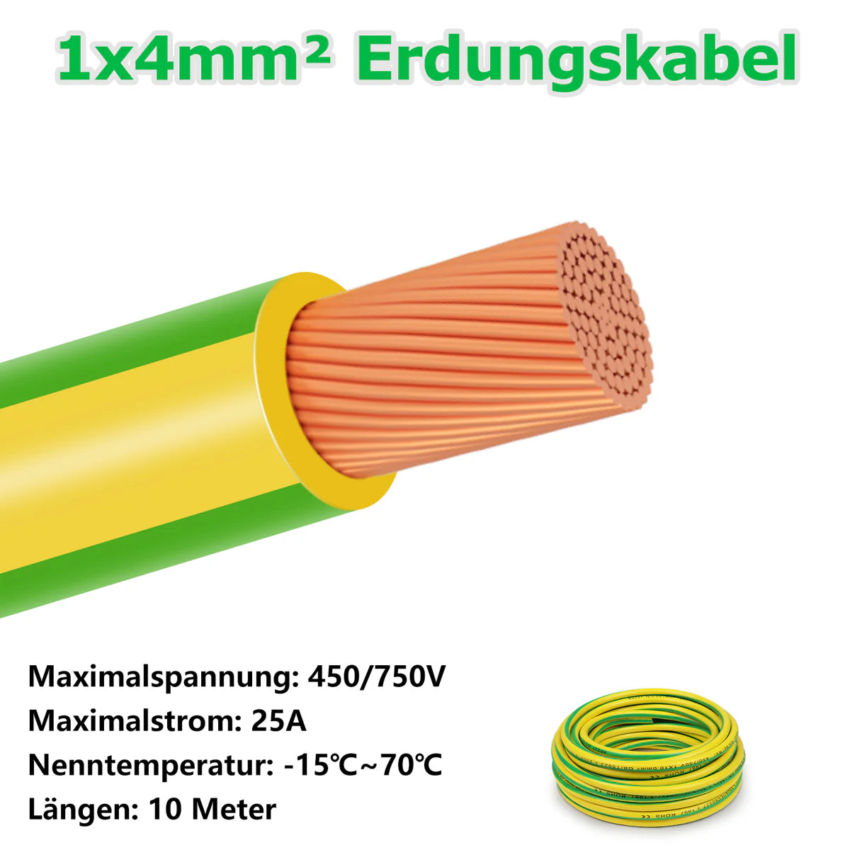 4mm² Earth Wire 10m–30m, Green-Yellow PVC Insulated Grounding Cable, Flexible Electrical Wire for Grounding Applications, Power Distribution and Installations