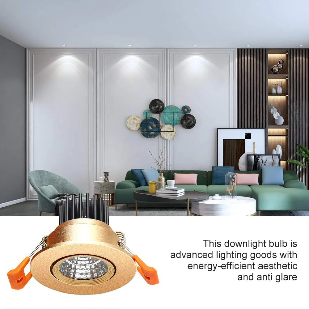 ECO-2 Series Adjustable COB LED Recessed Downlight – Gold Housing – TRIAC Dimmable – 3W – 4-Pack/10-Pack – 3000K–6000K – 100–130V