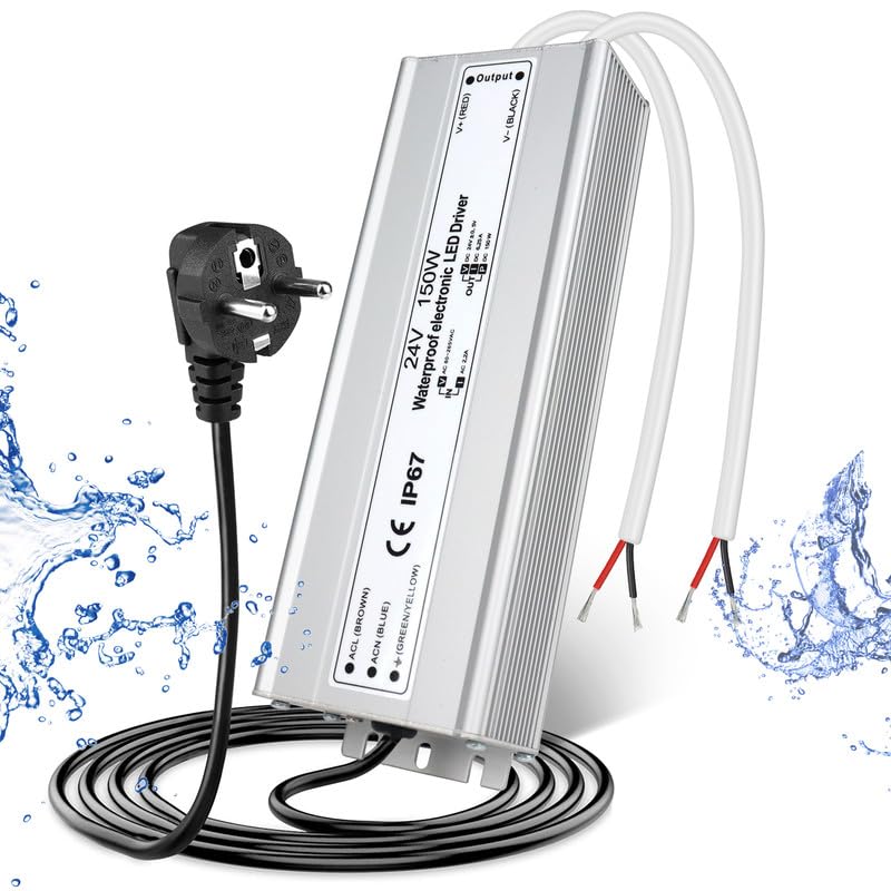 24V Waterproof LED Power Supply – 30W–300W Outdoor LED Driver, 90–265V AC Input, Single or Dual Wire Output, CE/RoHS/FCC Certified, US/UK/EU Plug & Wire Lead Options