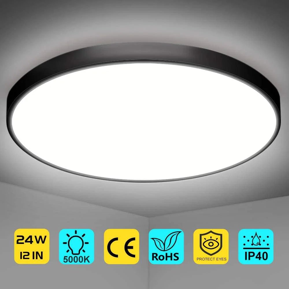 12 Inch 24W White / Black Round Ceiling Light – AC 220–240V | 3000K / 4500K / 5000K / 6500K | Flush Mount Ceiling Light for Modern Home Lighting | 1-Pack – Local Stock (UK)