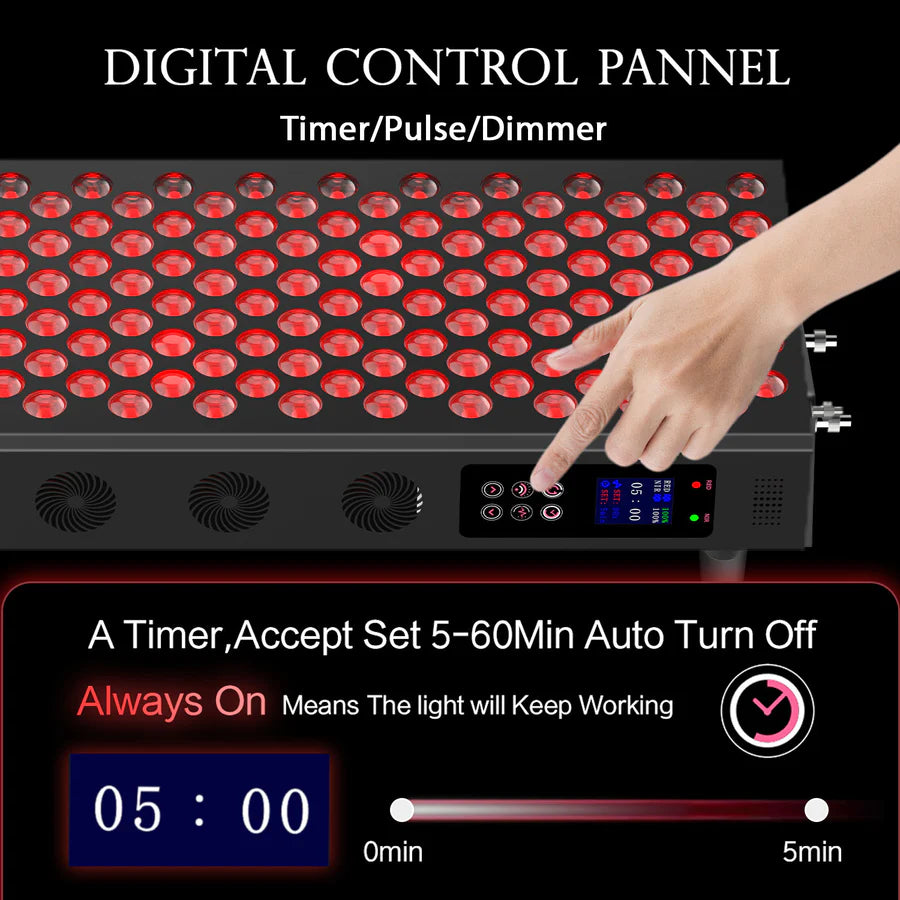 230W Large Panel Infrared Therapy Lamp – Black | Dual Chip Red & IR | Smart Touch Control Panel | Timer & Pulse Dimming | 60° Lens | AC85–264V | for Skin Care & Muscle / Joint Relief | US / EU / UK / AU Plug