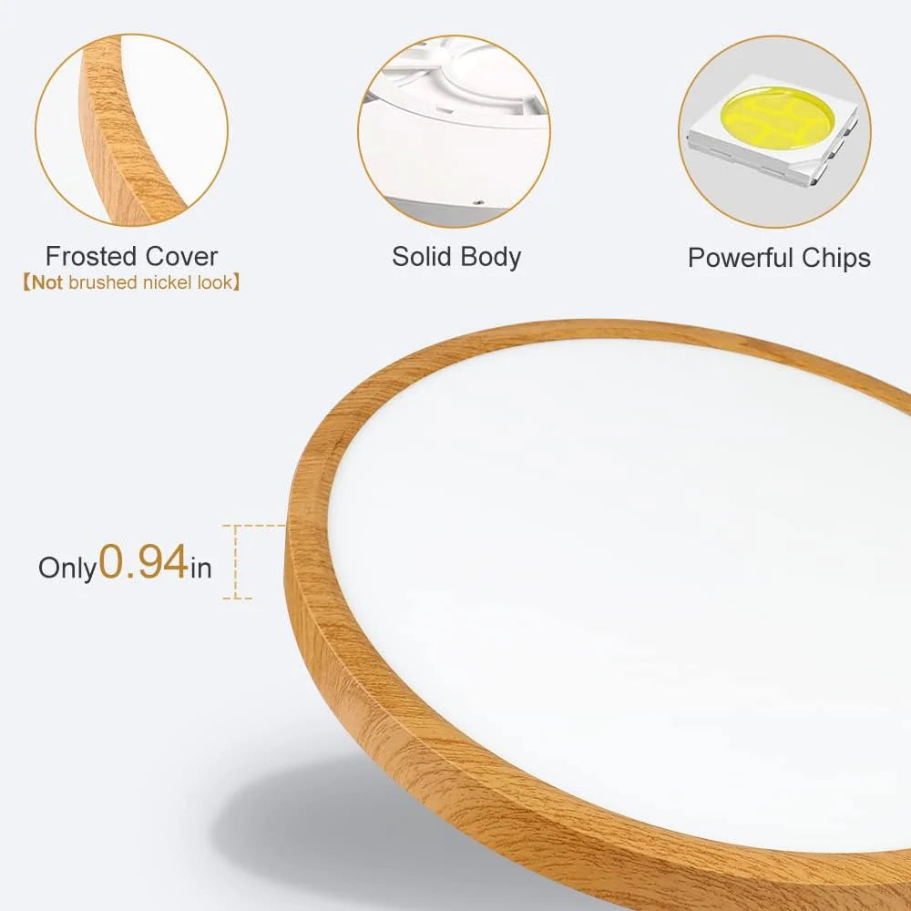 AC 220–240V Round Wood Grain LED Ceiling Light, 24W 3000K / 4500K / 5000K / 6500K Flush Mount Ceiling Light Local Stock (UK/DE)