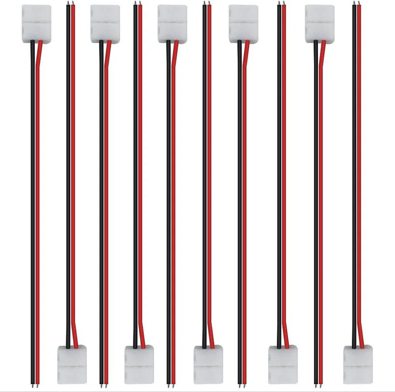LightingWill LED Strip Connector 10mm 2Pin Solderless Clips, LED Light Strip Connector Strip to Wire Strip to Strip DC Adapter L T Connectors, 10 Pack, Local Stock US UK