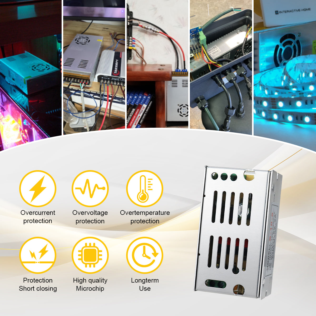 DC 5V LED Switching Power Supply 10W–100W, AC 110/220V Input, LED Light Driver Transformer, Durable Metal Housing with Screw Terminals, CE/FCC/RoHS Certified