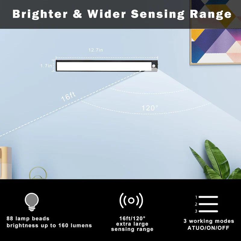 LightingWill Rechargeable Under Cabinet Light 2 Pack 9” / 12”, 3CCT 3000K/4000K/6000K LED Cabinet Light, Motion Sensor and Touch Dimming, Magnetic Mount for Cabinet Lighting, Silver or Black Finish