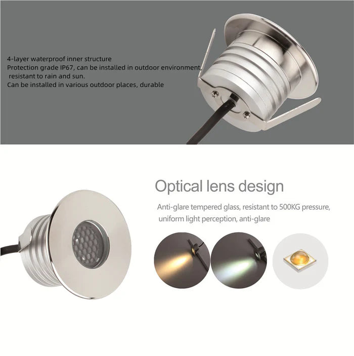 8/10-Pack Ultra-thin Honeycomb Anti-Glare Low Voltage LED Step Lights – 3000K / 4000K / 6000K | 3W | DC12–24V | IP67 Waterproof Stainless Steel Honeycomb Step & Path Lights