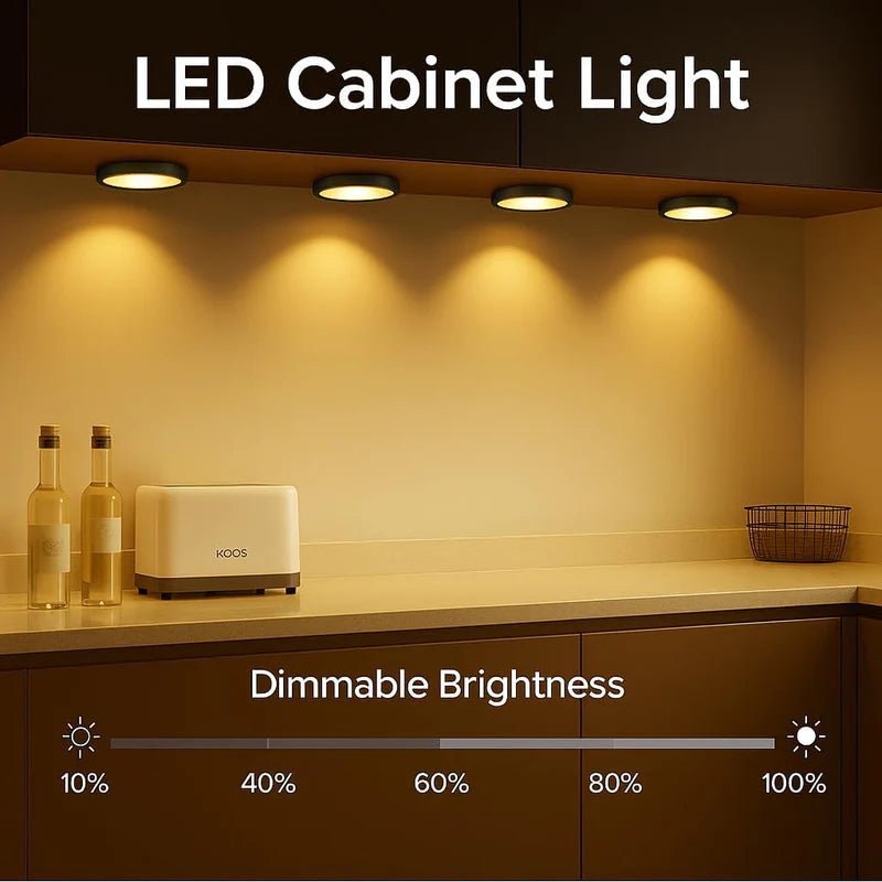 LightingWill LED Puck Cabinet Lights 3/6 Pack 12V Adapter, Touch Dimmable Under Cabinet Lights, Warm White / Daylight White, Black Finish, Adhesive Mount for Kitchen and Cabinets, US / UK Plug