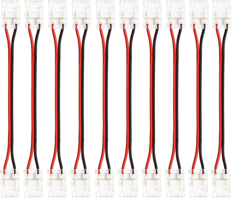 LightingWill LED Strip Connector 10mm 2Pin Transparent Solderless Clips, LED Light Strip Connector Crystal Strip to Wire Strip to Strip DC Adapter Connector, Local Stock US UK