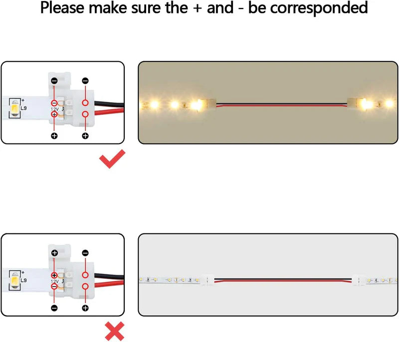 LightingWill LED Strip Connector 10mm 2Pin Solderless Clips, LED Light Strip Connector Strip to Wire Strip to Strip DC Adapter L T Connectors, 10 Pack, Local Stock US UK