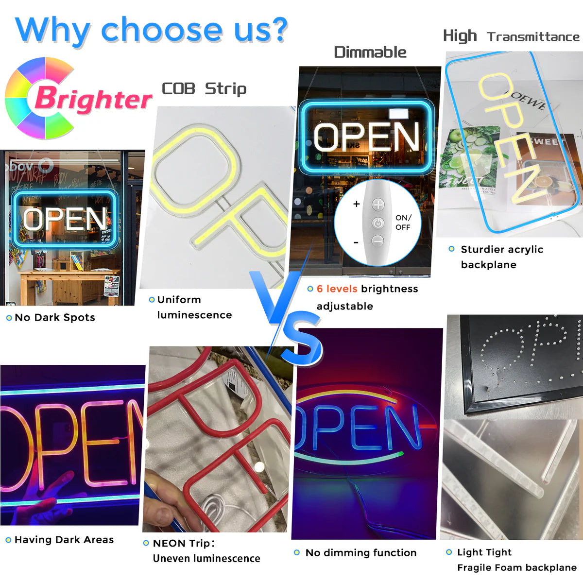 Vertical OPEN Neon Sign – 6 Color Options | USB Powered | 17×9 inch (44×24 cm) | LED Window Hanging Light for Storefronts