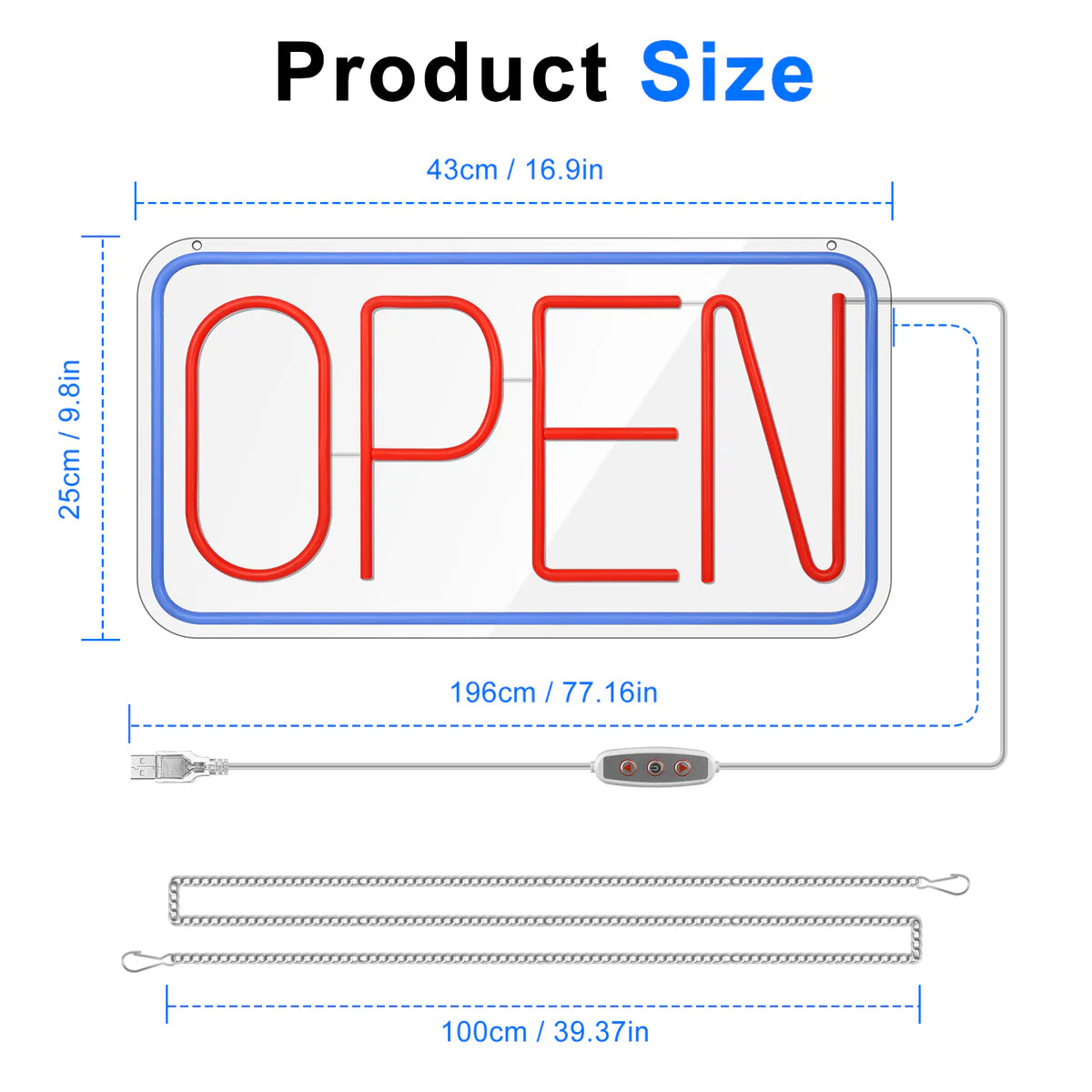 OPEN Neon Sign – 6 Color Options | USB Powered | 17×9 inch (44×24 cm) | LED Window Hanging Light for Storefronts