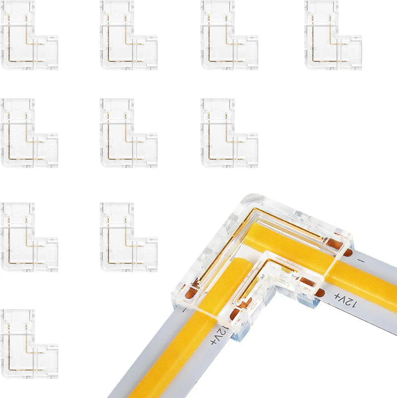 LightingWill LED Strip Connector 8mm 2Pin Transparent Solderless Clips, LED Light Strip Connector Crystal Strip to Wire Strip to Strip DC Adapter L Connector, Bulk 500pcs MOQ Factory Direct