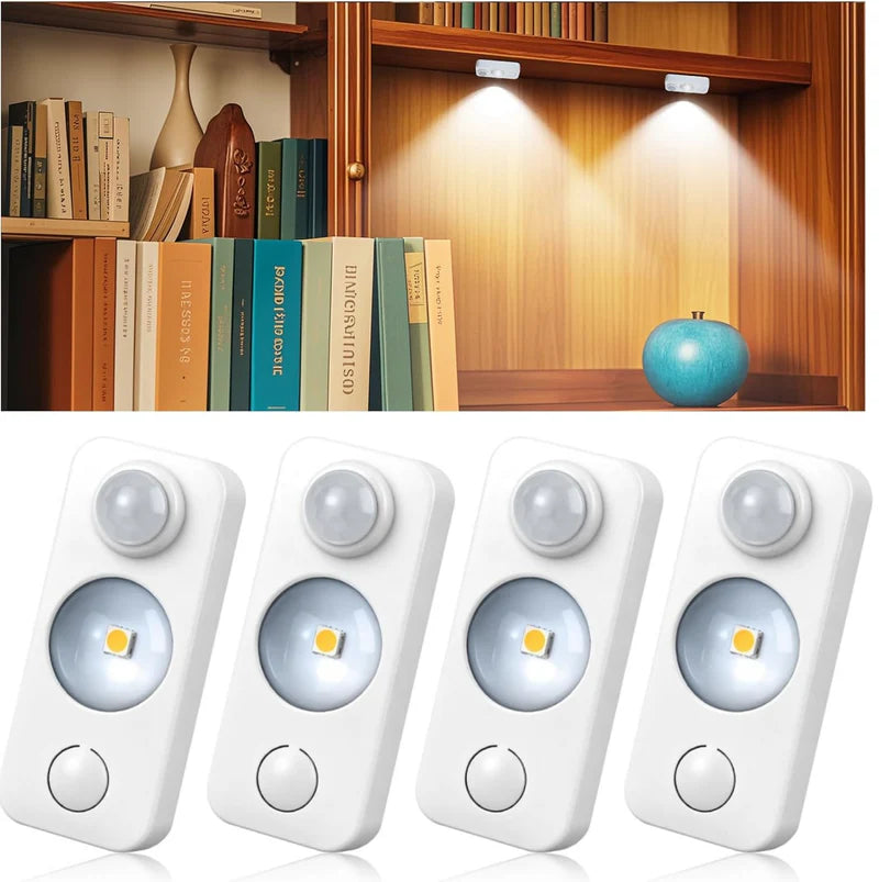 LightingWill Rechargeable LED Puck Closet Light 4/6/8 Pack, Motion Sensor Tap Switch Dimmable Cabinet Light, Warm / Daylight White, Black / White Finish, Easy Mounting for Closets and Cabinets