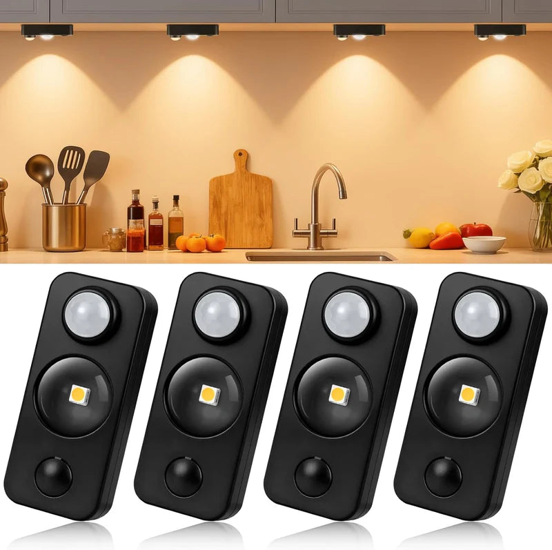 LightingWill Rechargeable LED Puck Closet Light 4/6/8 Pack, Motion Sensor Tap Switch Dimmable Cabinet Light, Warm / Daylight White, Black / White Finish, Easy Mounting for Closets and Cabinets