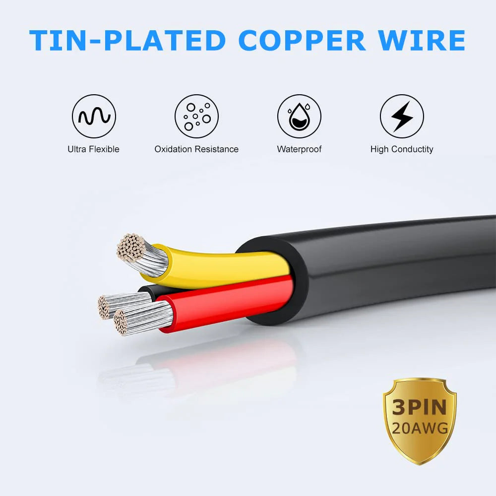 20 AWG Electrical Cable, Stranded Tinned Copper Wire, 2/3/4/5 Conductor, Black/White PVC Sheathed Flexible Extension Cord for DIY Wiring — 3m–50m (10ft–165ft) Options