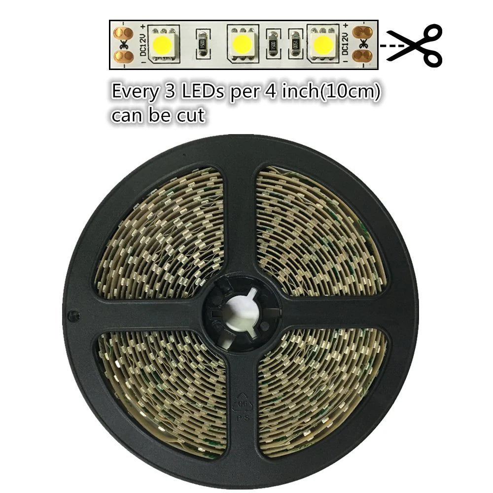 SMD5050 High Brightness LED Strip Light | 5M | DC 12V | 60 LEDs/m | 10mm PCB | 26–28lm/LED | Low Voltage LED Tape | IP00 / IP67 | Warm White / Natural White / Cool White / Golden Yellow / Pink