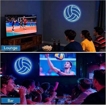 LED Neon Signs – Volleyball Silicone Neon Sign – 12×12 Inch | 5V USB Powered Dimmable Ice Blue Glow LED Wall Light | Neon Lamp with Accessories Included | Hanging Sports Decor for Bedroom, Game Room, Bar & Party Spaces