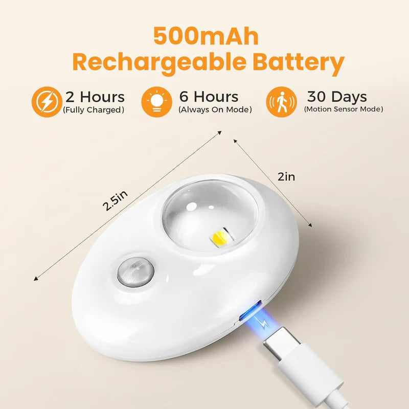 LightingWill Rechargeable Pebble LED Closet Light 4/6 Pack 1 LED, 3 Color Modes 3000K / 4000K / 6000K Motion Sensor Dimmable Cabinet Light, Tap Switch, White Finish, Magnetic Mounting