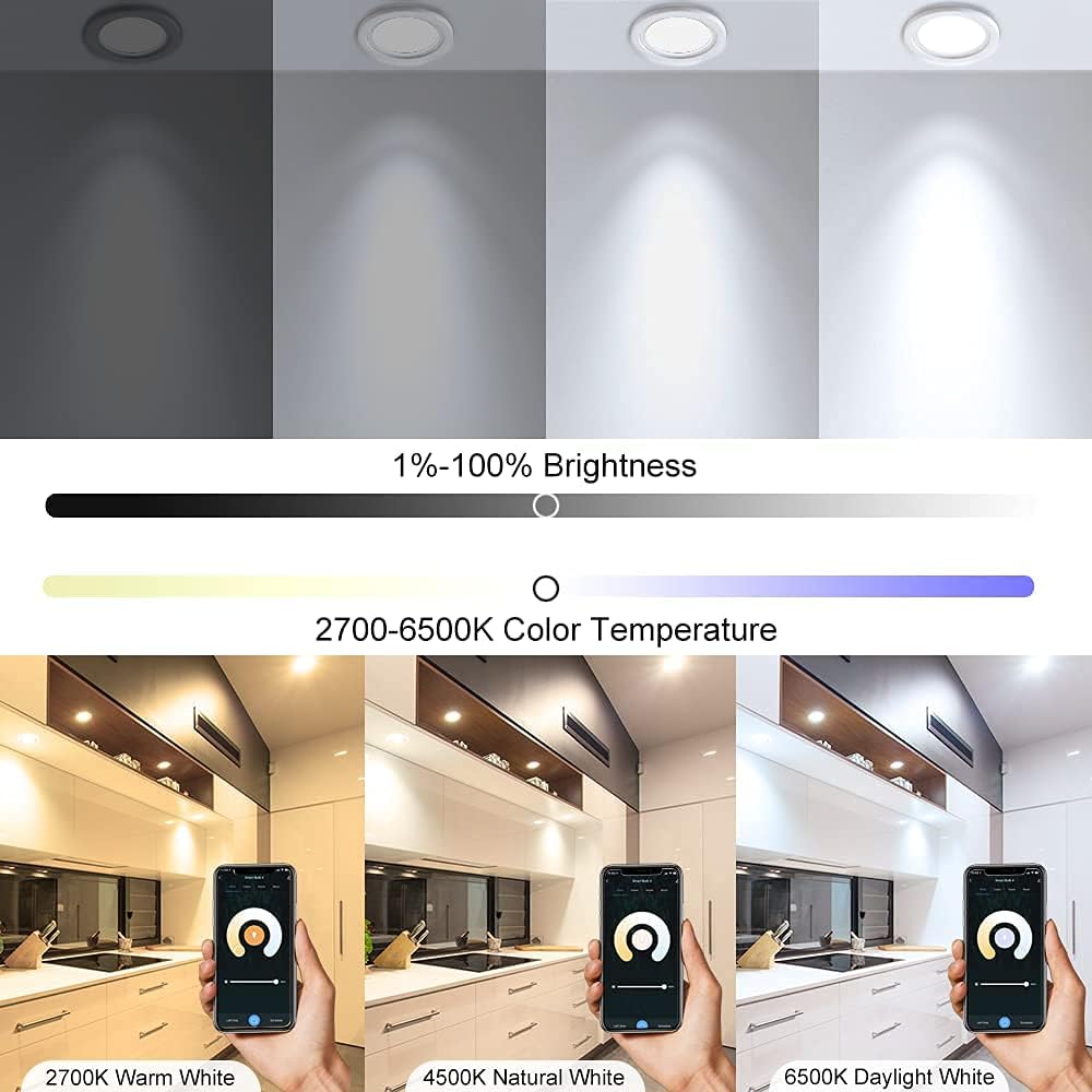 LightingWill 2 Inch LED Recessed Lighting, Smart WiFi LED Downlight, 5W LED Ceiling Light Compatible with Alexa/Google Assistant, Dimmable RGB & 2700K-6500K, 120V with LED Driver (4 Pack)