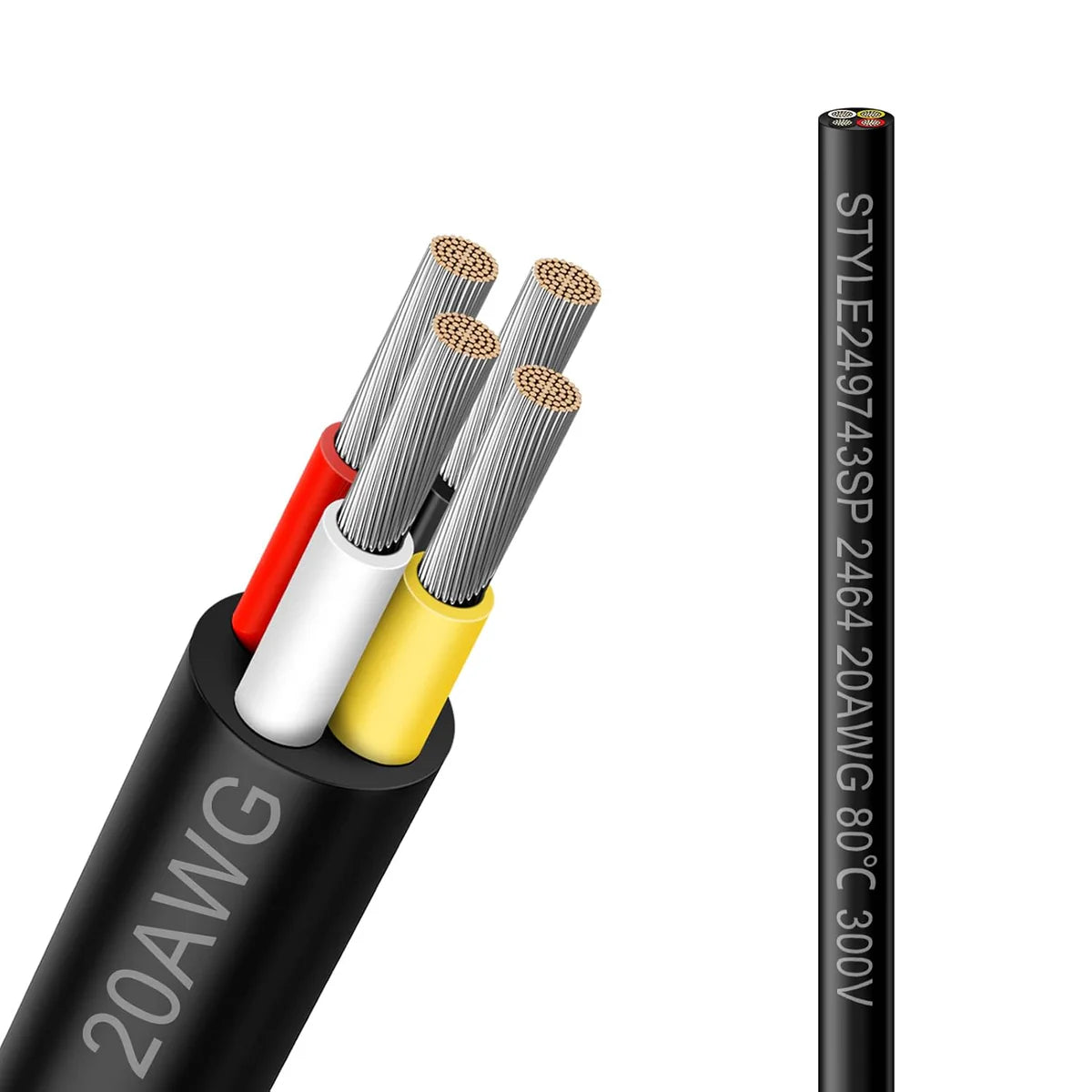 20 AWG Electrical Cable, Stranded Tinned Copper Wire, 2/3/4/5 Conductor, Black/White PVC Sheathed Flexible Extension Cord for DIY Wiring — 3m–50m (10ft–165ft) Options