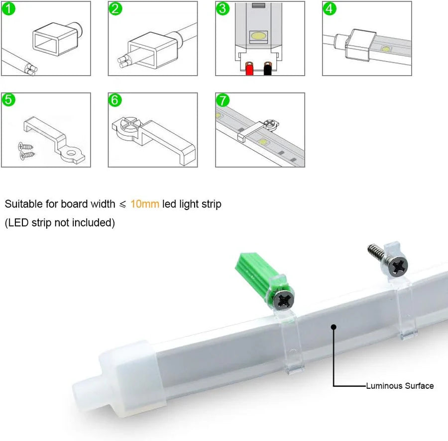 Neon Light Housing – S1010 | 10x10mm Silicone LED Channel System | IP67 Waterproof | 6mm PCB Width | 16.4FT/5M | Local Stock US/UK/DE