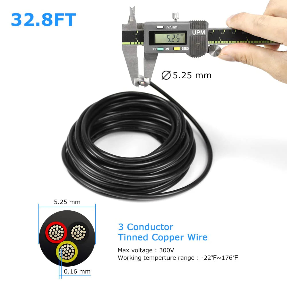 20 AWG Electrical Cable, Stranded Tinned Copper Wire, 2/3/4/5 Conductor, Black/White PVC Sheathed Flexible Extension Cord for DIY Wiring — 3m–50m (10ft–165ft) Options