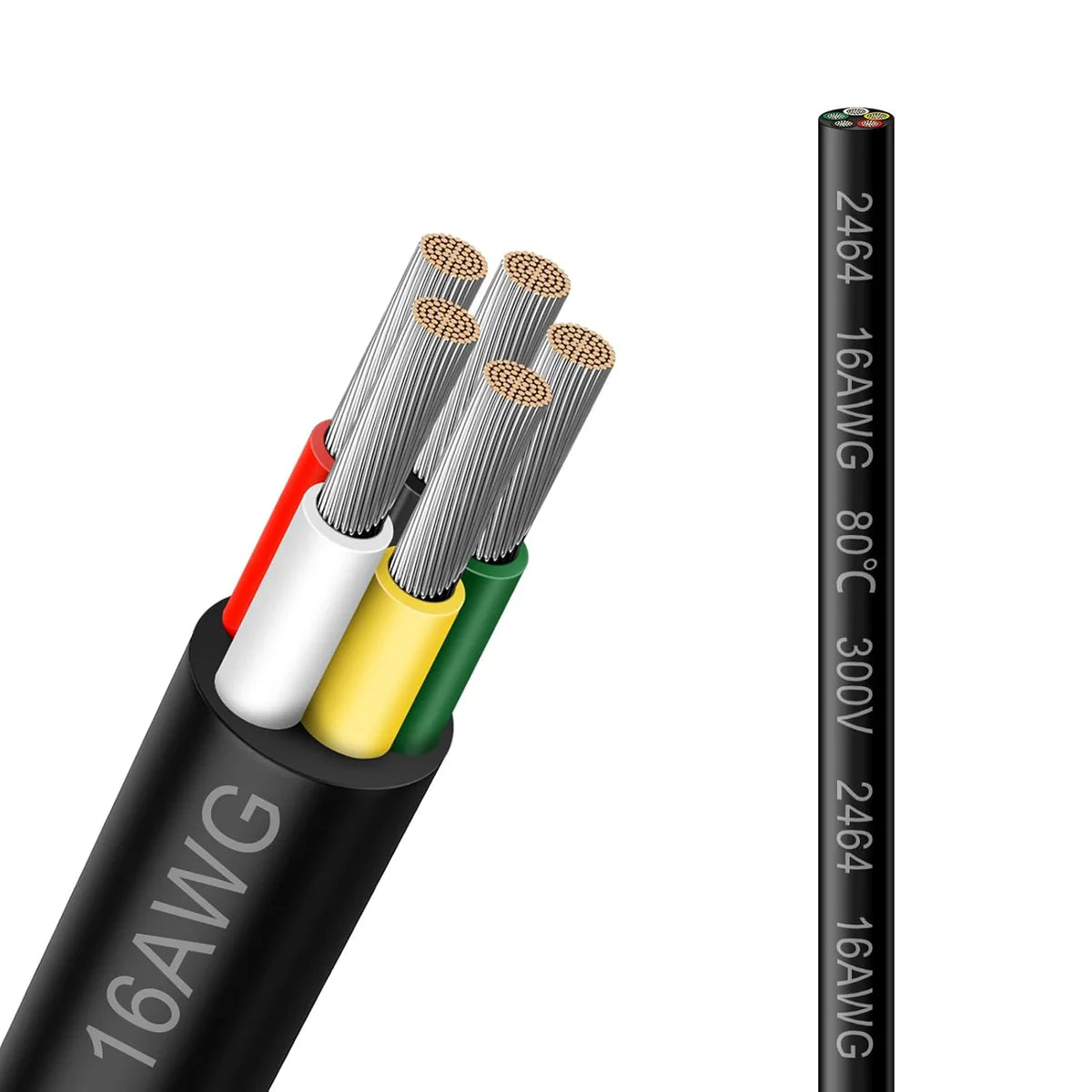 16 AWG Electrical Cable, Stranded Tinned Copper Wire, 2/3/4/5 Core Multi-Conductor, Black/White PVC Sheathed Extension Cord for Wiring — 3m–50m (10ft–165ft) Options