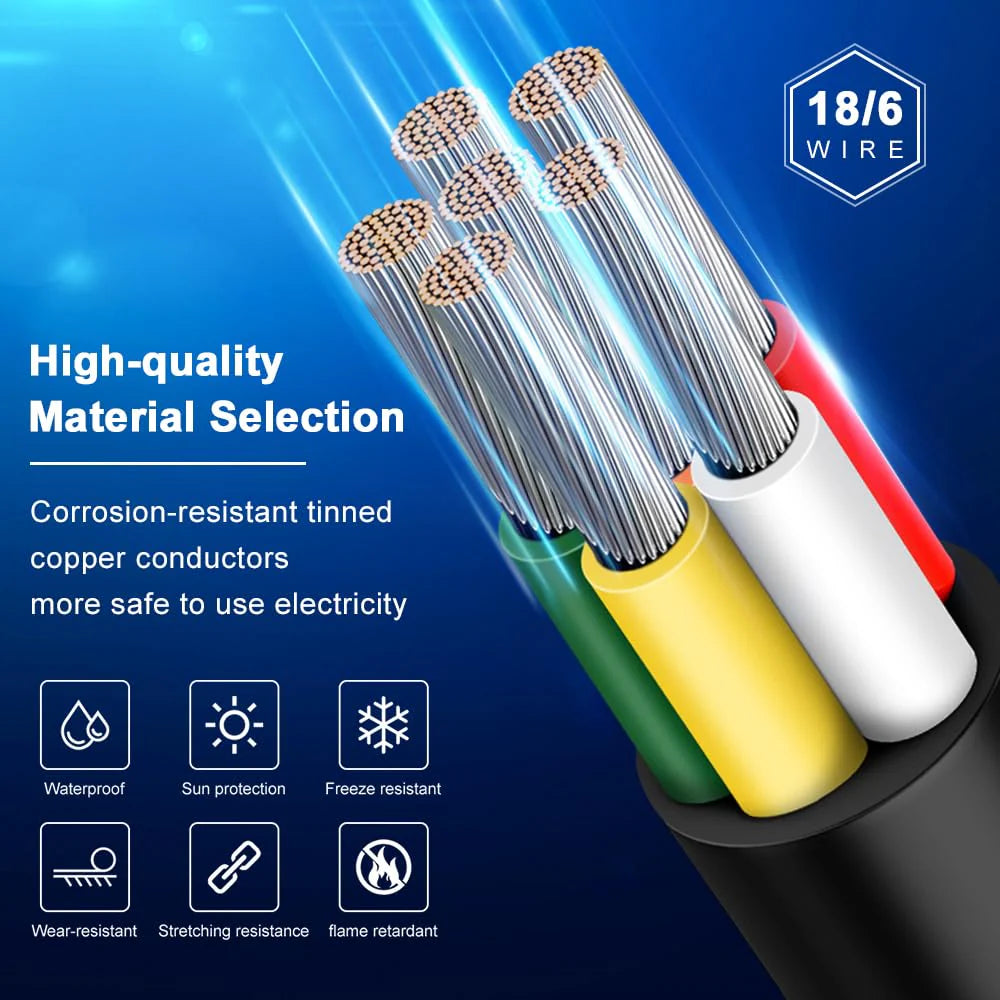 18 AWG Electrical Wire, Stranded Tinned Copper Multi-Core Cable, 6/7/8 Conductor, Black/White PVC Flexible Control Extension Cord — 3m–50m (10ft–165ft) Options