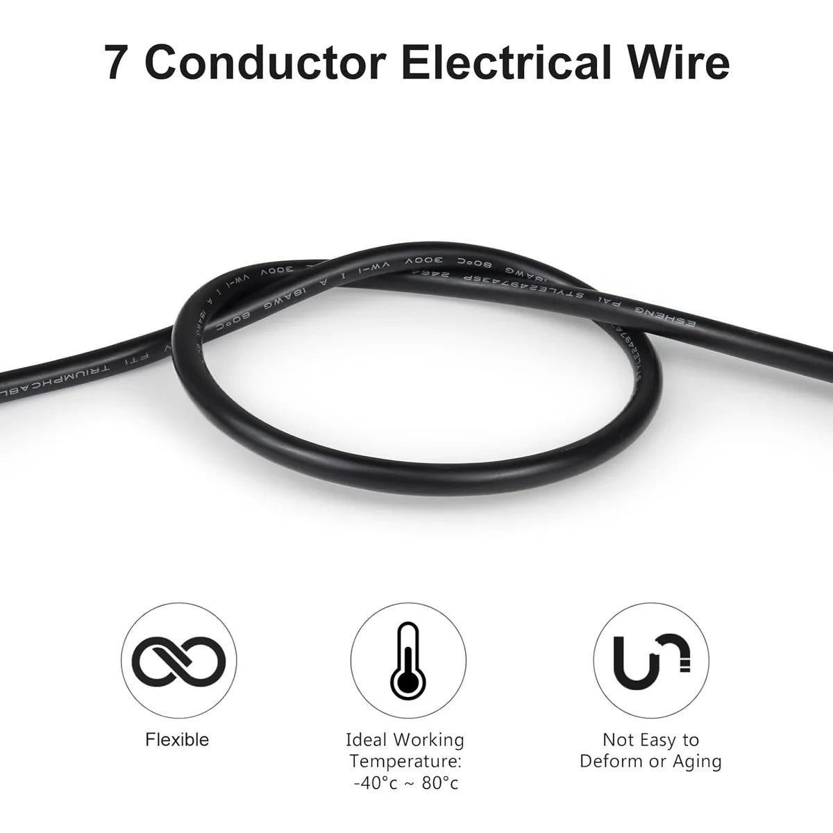 22 AWG Electrical Cable, Stranded Tinned Copper Multi-Conductor Wire, 6/7/8 Core, Black/White PVC Sheathed Flexible Control Wire — 3m–50m (10ft–165ft) Options