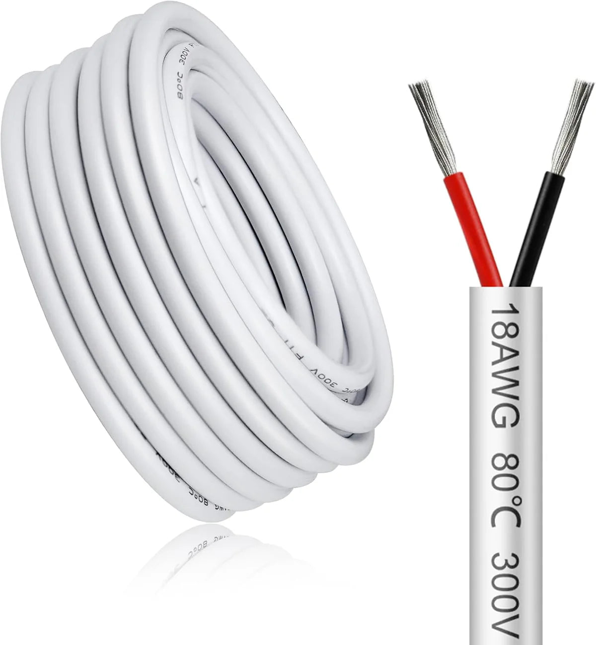 18 AWG Multi-Conductor Cable, Stranded Tinned Copper Wire, 2/3/4/5 Core, Black/White PVC Jacket Extension Cord for Electrical Installations — 3m–50m (10ft–165ft) Options
