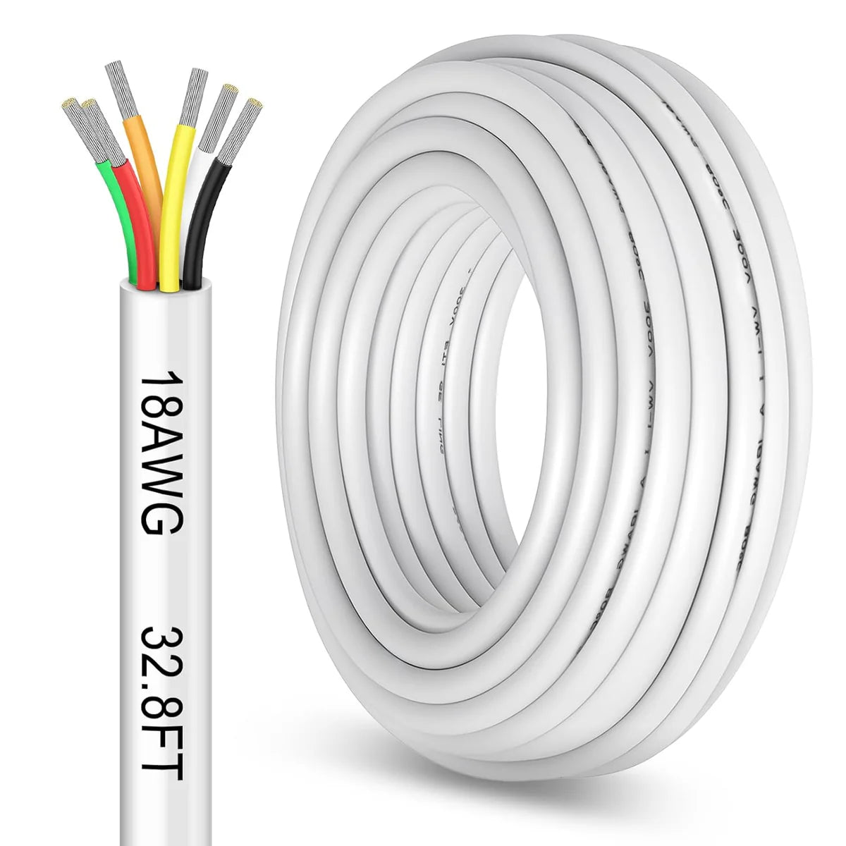 18 AWG Electrical Wire, Stranded Tinned Copper Multi-Core Cable, 6/7/8 Conductor, Black/White PVC Flexible Control Extension Cord — 3m–50m (10ft–165ft) Options