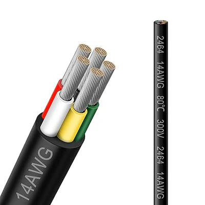 14 AWG Electrical Wire, Stranded Tinned Copper Cable, 2/3/4/5 Conductor Multi-Core, Black/White PVC Extension Cord, Flexible Control Wire — 3m–50m (10ft–165ft) Options