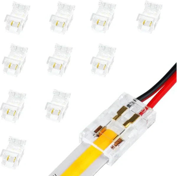 LightingWill LED Strip Connector 10mm 2Pin Transparent Solderless Clips, LED Light Strip Connector Crystal Strip to Wire Strip to Strip DC Adapter Connector, Bulk 500pcs MOQ Factory Direct
