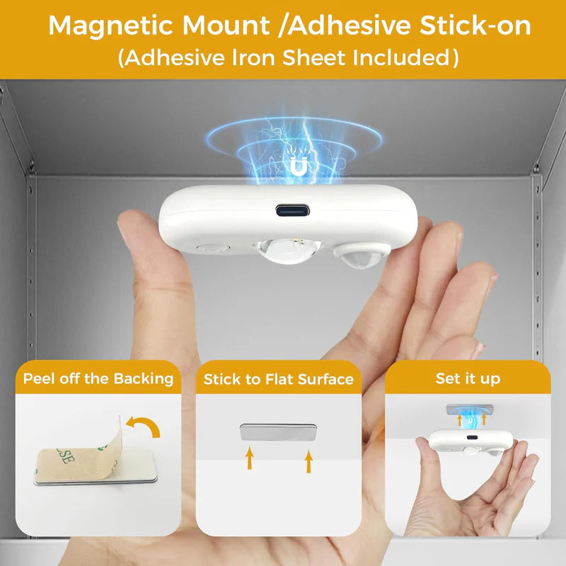 LightingWill Rechargeable Oval LED Closet Light 4/6 Pack, Motion Sensor Tap Switch Dimmable Cabinet Light, Warm / Daylight White, Black / White Finish, Magnetic Mounting for Closets and Cabinets
