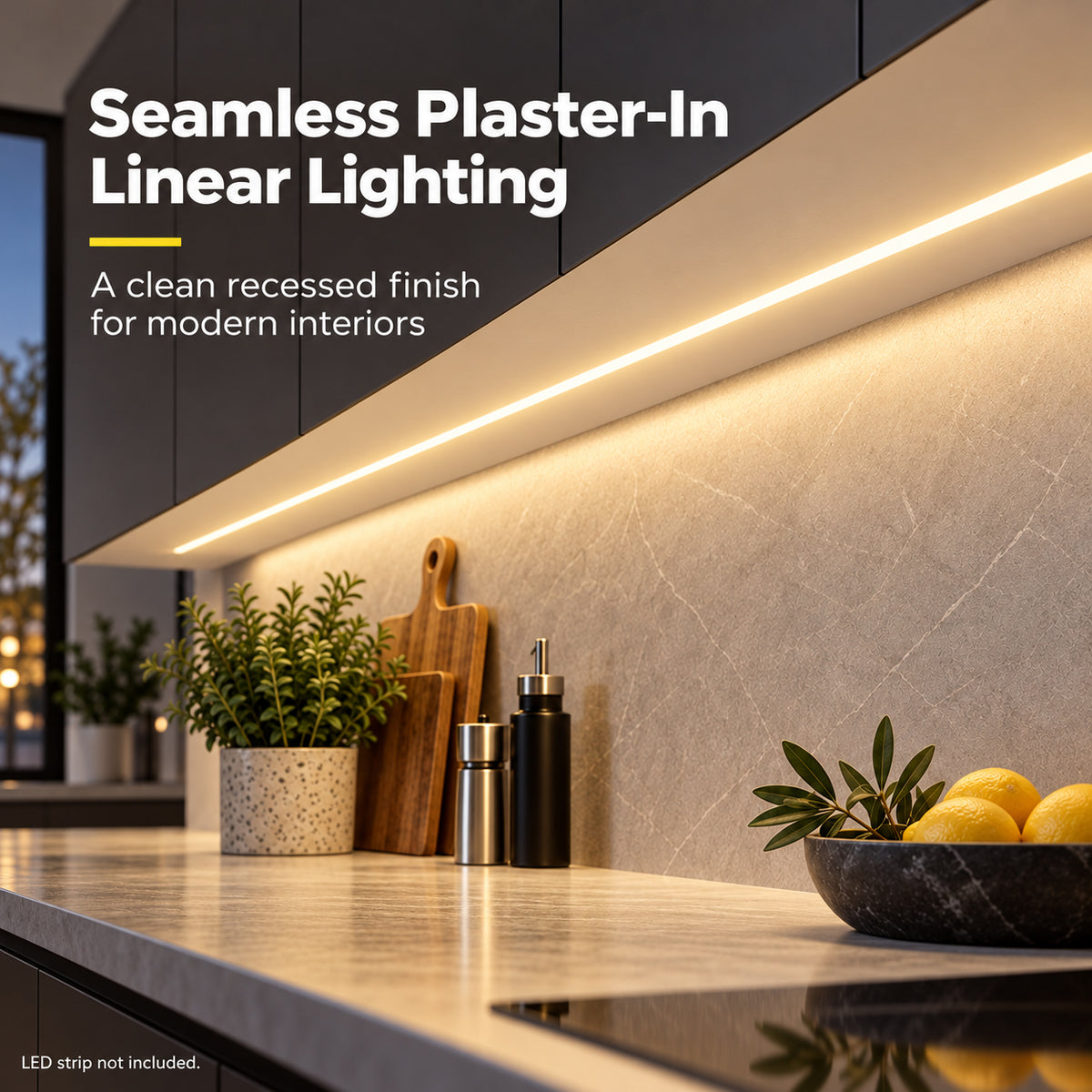 Silver 639 Double-Sided LED Aluminum Channel for Plaster-In Drywall, Fits LED Strips Up to 12mm Wide, with Milky White Diffuser