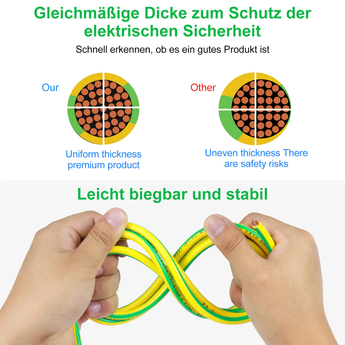 6mm² Ground Cable 10m–30m, Flexible Electrical Wire for Earthing, Wiring and Safety Installations, Green-Yellow Earth Wire PVC